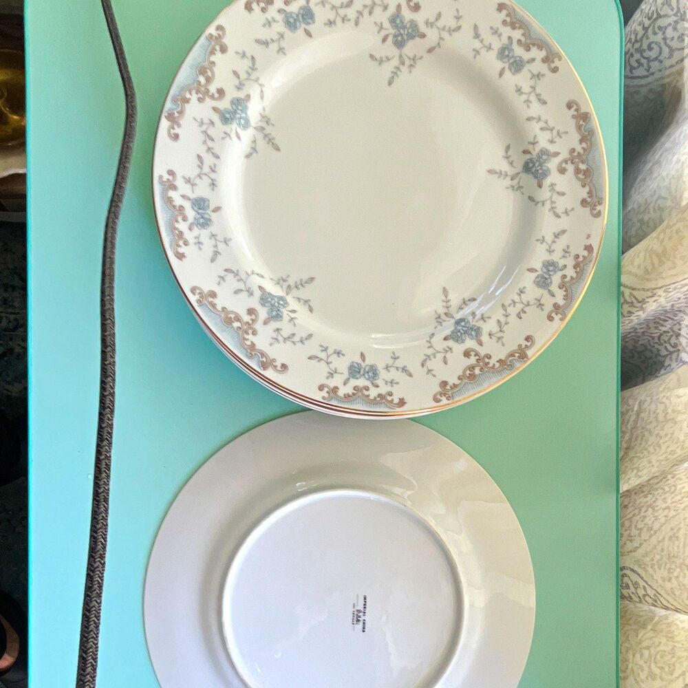 Imperial China Seville 5303 Floral Dinner Plate White Blue Gray Gold Rim